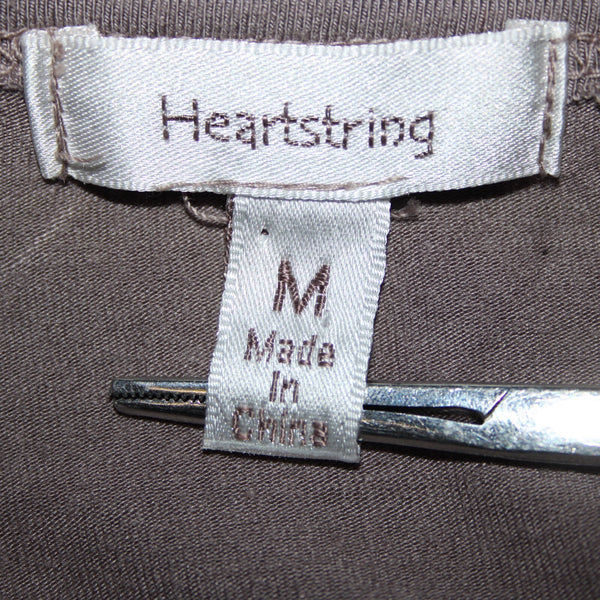 Heartstring Sz M Brown Taupe Draped 3/4 Sleeve Viscose Spandex Wrap Sweater