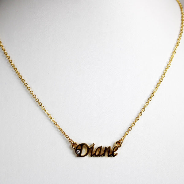 DIANE NEW Name Goldtone Rhinestone Accent 14.5" w 4.5" Multi Ring Ext Necklace