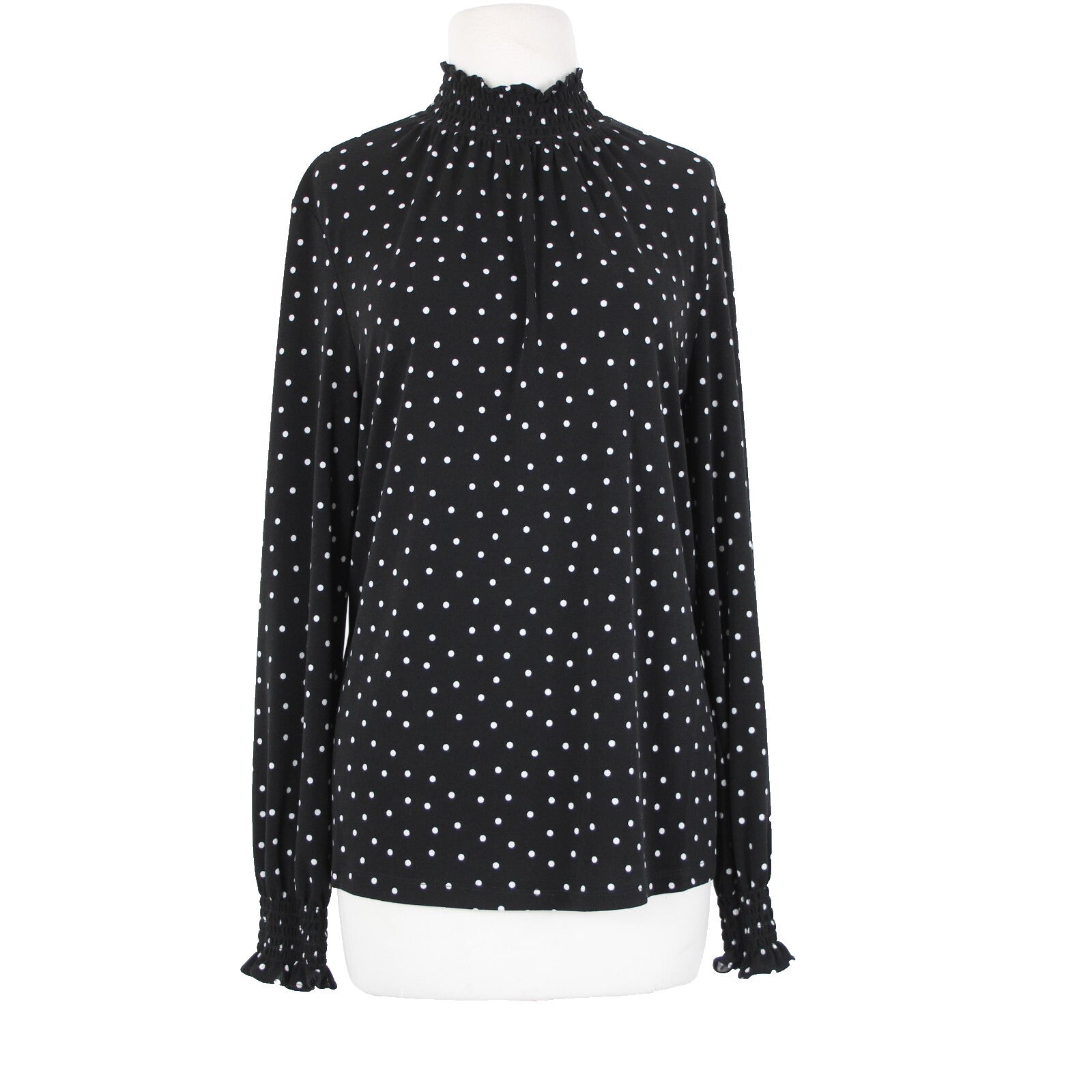 Adrianna Papell Sz L Black White Polka Dot High Neck Polyester Elastane Top