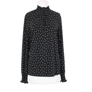 Adrianna Papell Sz L Black White Polka Dot High Neck Polyester Elastane Top