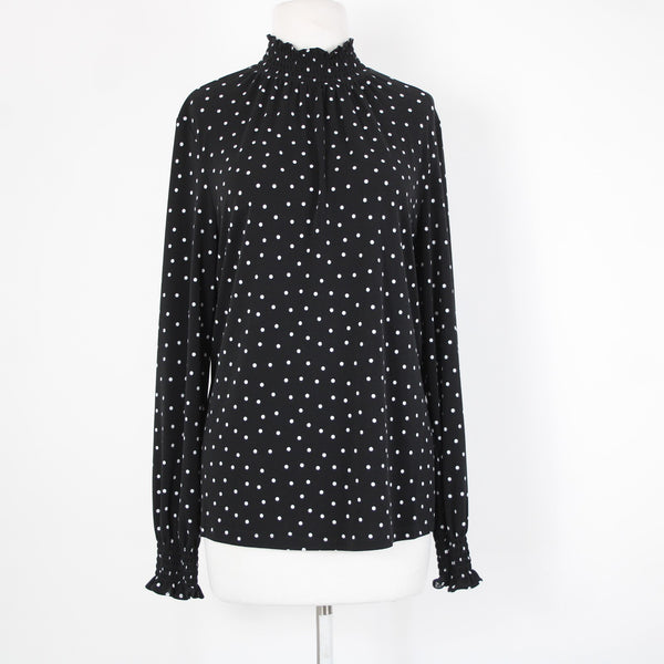 Adrianna Papell Sz L Black White Polka Dot High Neck Polyester Elastane Top