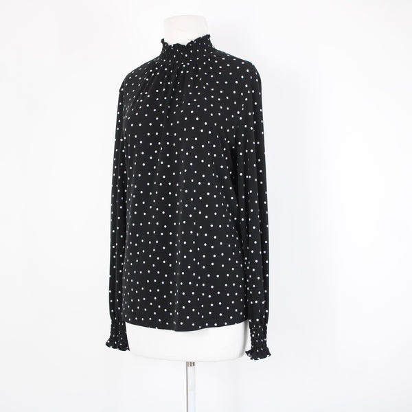 Adrianna Papell Sz L Black White Polka Dot High Neck Polyester Elastane Top