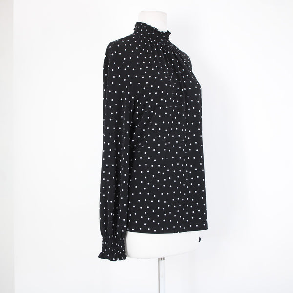 Adrianna Papell Sz L Black White Polka Dot High Neck Polyester Elastane Top