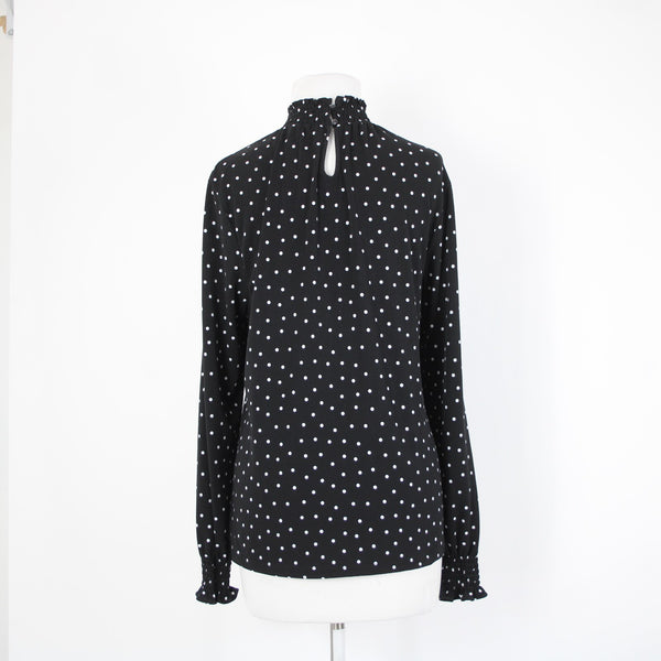 Adrianna Papell Sz L Black White Polka Dot High Neck Polyester Elastane Top