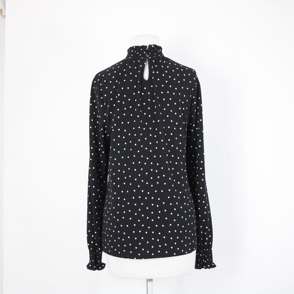 Adrianna Papell Sz L Black White Polka Dot High Neck Polyester Elastane Top