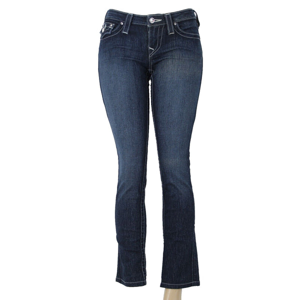 True Religion Slim Straight Sz 26 Dark Denim Rhinestone Accent Horseshoe Jeans