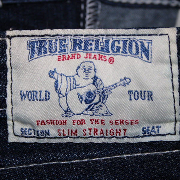 True Religion Slim Straight Sz 26 Dark Denim Rhinestone Accent Horseshoe Jeans