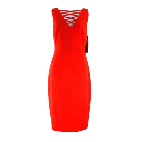 Melrose NWT $90 Sz 10 Zinnia Orange Red Sleeveless Bold Gold Back Zip Dress