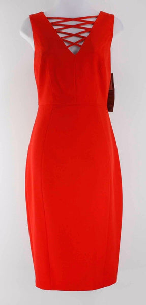 Melrose NWT $90 Sz 10 Zinnia Orange Red Sleeveless Bold Gold Back Zip Dress