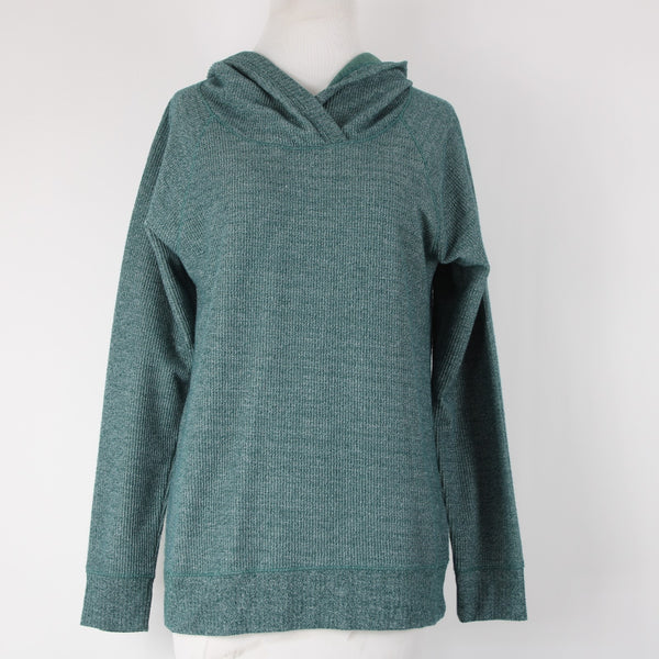 Soft Surroundings Sz S Emerald Green Heathered Hood Textured Poly Cotton Sweater