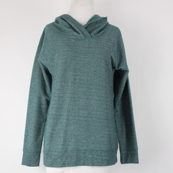 Soft Surroundings Sz S Emerald Green Heathered Hood Textured Poly Cotton Sweater