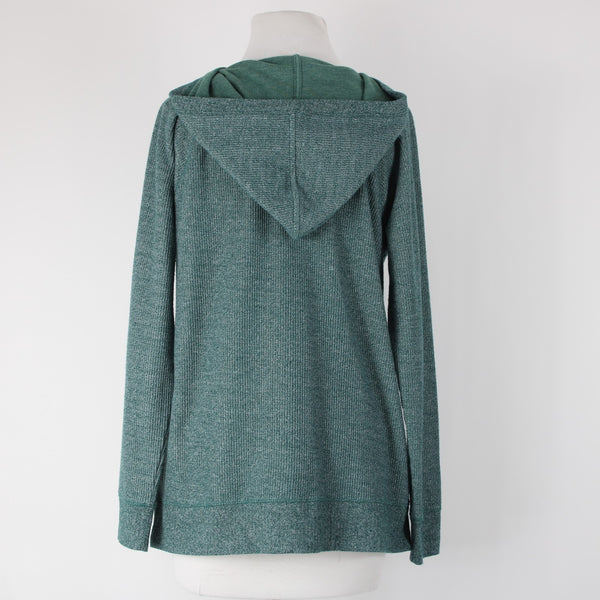 Soft Surroundings Sz S Emerald Green Heathered Hood Textured Poly Cotton Sweater