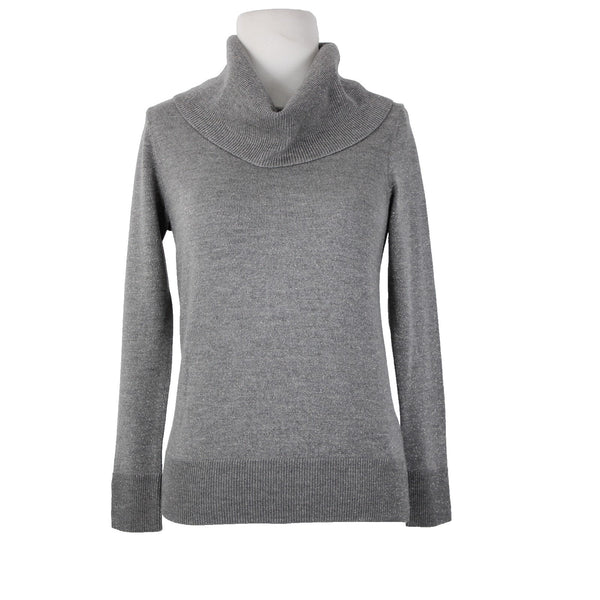 Talbots Sz P Gray Silver Metallic Turtleneck Long Sleeve Merino Wool Poly Top