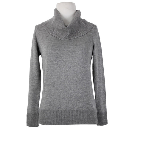 Talbots Sz P Gray Silver Metallic Turtleneck Long Sleeve Merino Wool Poly Top