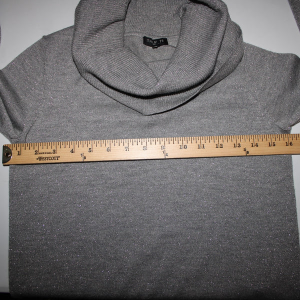 Talbots Sz P Gray Silver Metallic Turtleneck Long Sleeve Merino Wool Poly Top
