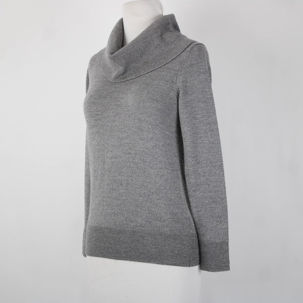 Talbots Sz P Gray Silver Metallic Turtleneck Long Sleeve Merino Wool Poly Top