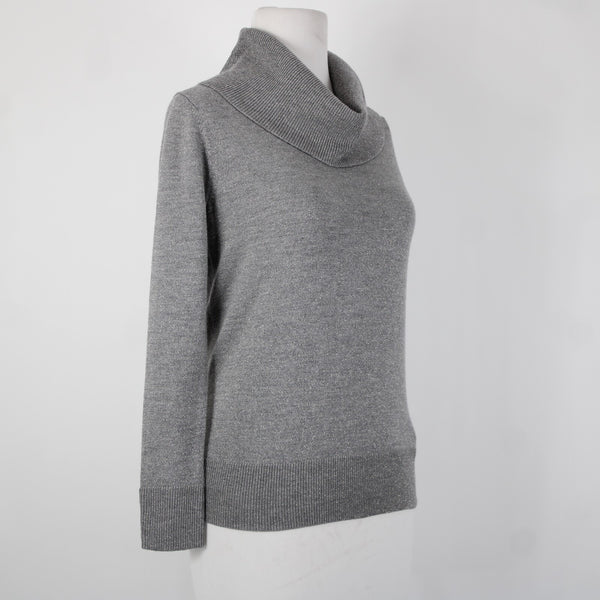 Talbots Sz P Gray Silver Metallic Turtleneck Long Sleeve Merino Wool Poly Top