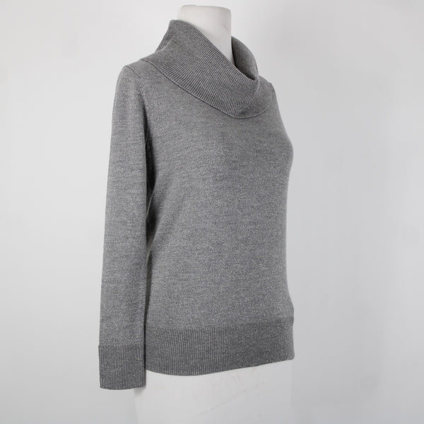 Talbots Sz P Gray Silver Metallic Turtleneck Long Sleeve Merino Wool Poly Top