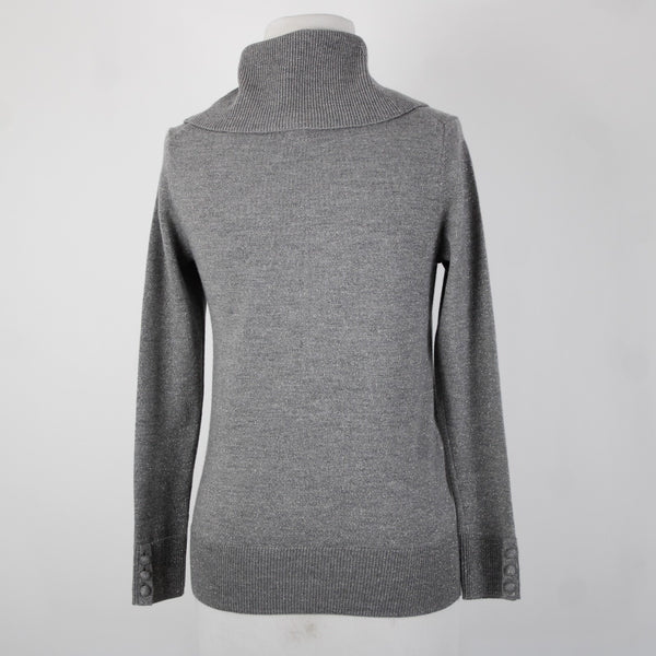 Talbots Sz P Gray Silver Metallic Turtleneck Long Sleeve Merino Wool Poly Top