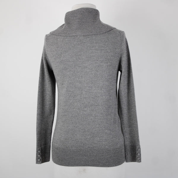 Talbots Sz P Gray Silver Metallic Turtleneck Long Sleeve Merino Wool Poly Top