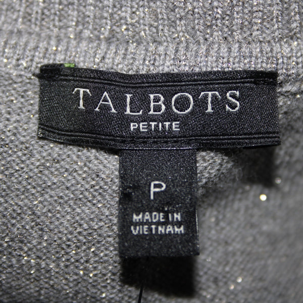 Talbots Sz P Gray Silver Metallic Turtleneck Long Sleeve Merino Wool Poly Top