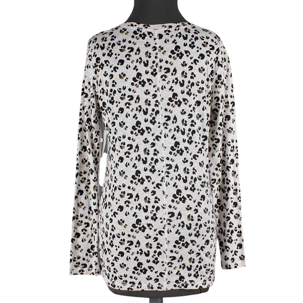 Caslon Top $29 Sz M Black Ivory Animal Dot Long Sleeve Cotton Modal Top