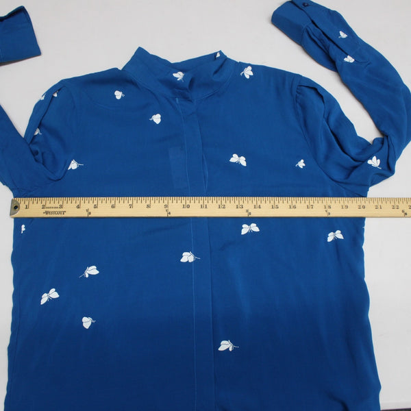 Galeries Lafayette Top NEW Sz 36 Blue White Butterflies Collar 100% Viscose Top