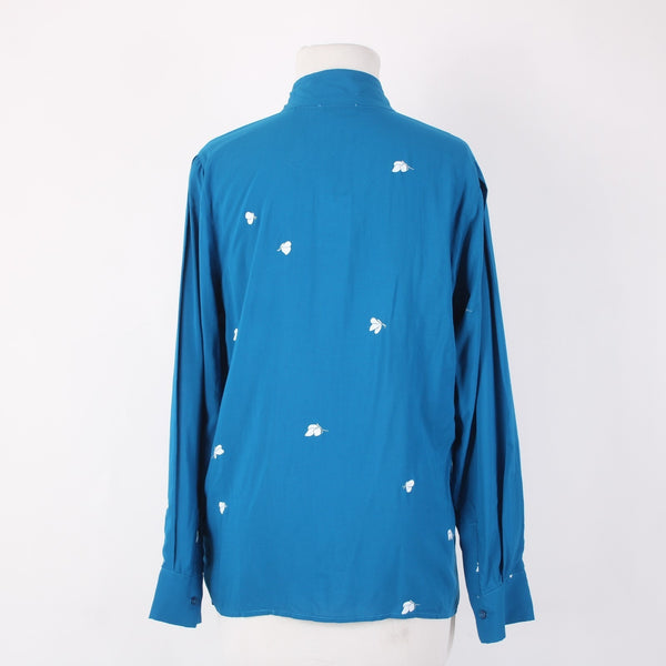 Galeries Lafayette Top NEW Sz 36 Blue White Butterflies Collar 100% Viscose Top