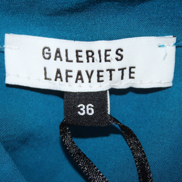 Galeries Lafayette Top NEW Sz 36 Blue White Butterflies Collar 100% Viscose Top