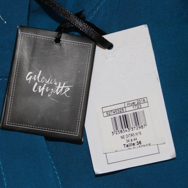 Galeries Lafayette Top NEW Sz 36 Blue White Butterflies Collar 100% Viscose Top