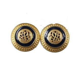 Goldtone Navy Filigree Enamel Round 1" Earrings