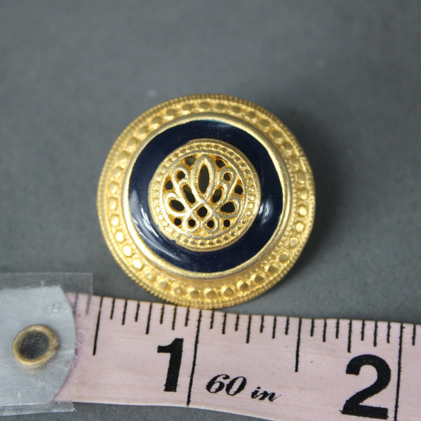 Goldtone Navy Filigree Enamel Round 1" Earrings