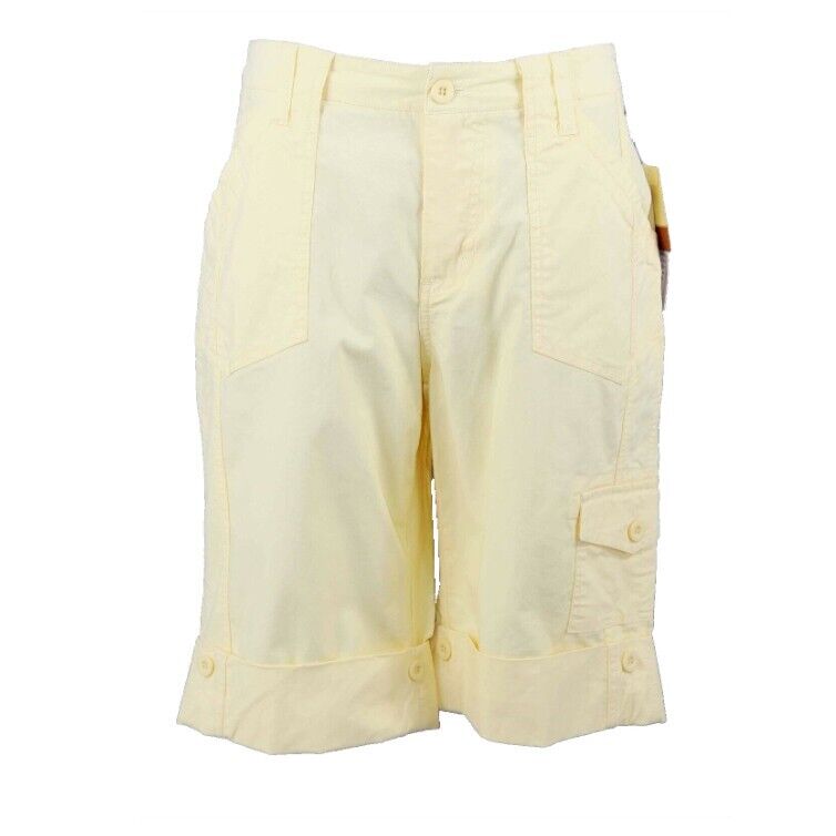 Coldwater Creek NEW Sz 12 Yellow Cargo Roll Up Cotton Blend Shorts Pants