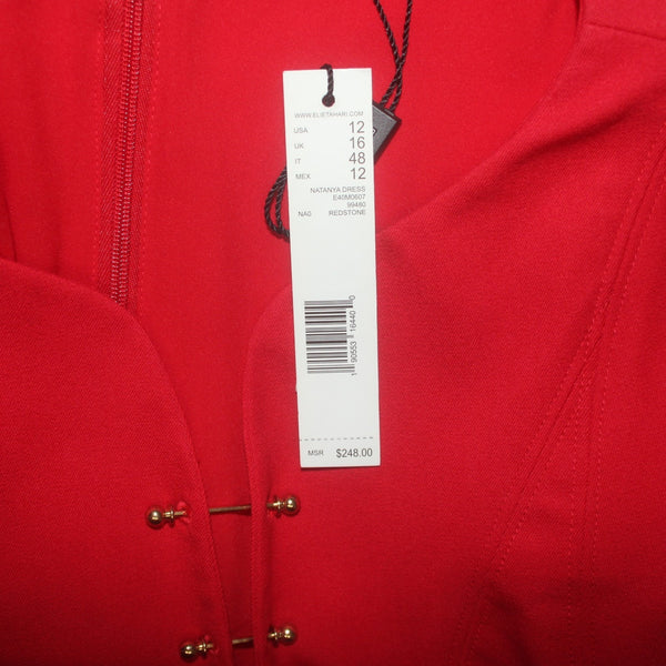 Elie Tahari Dress NEW $248 Natanya Sz 12 Red Stone Red Cotton Elastane Dress