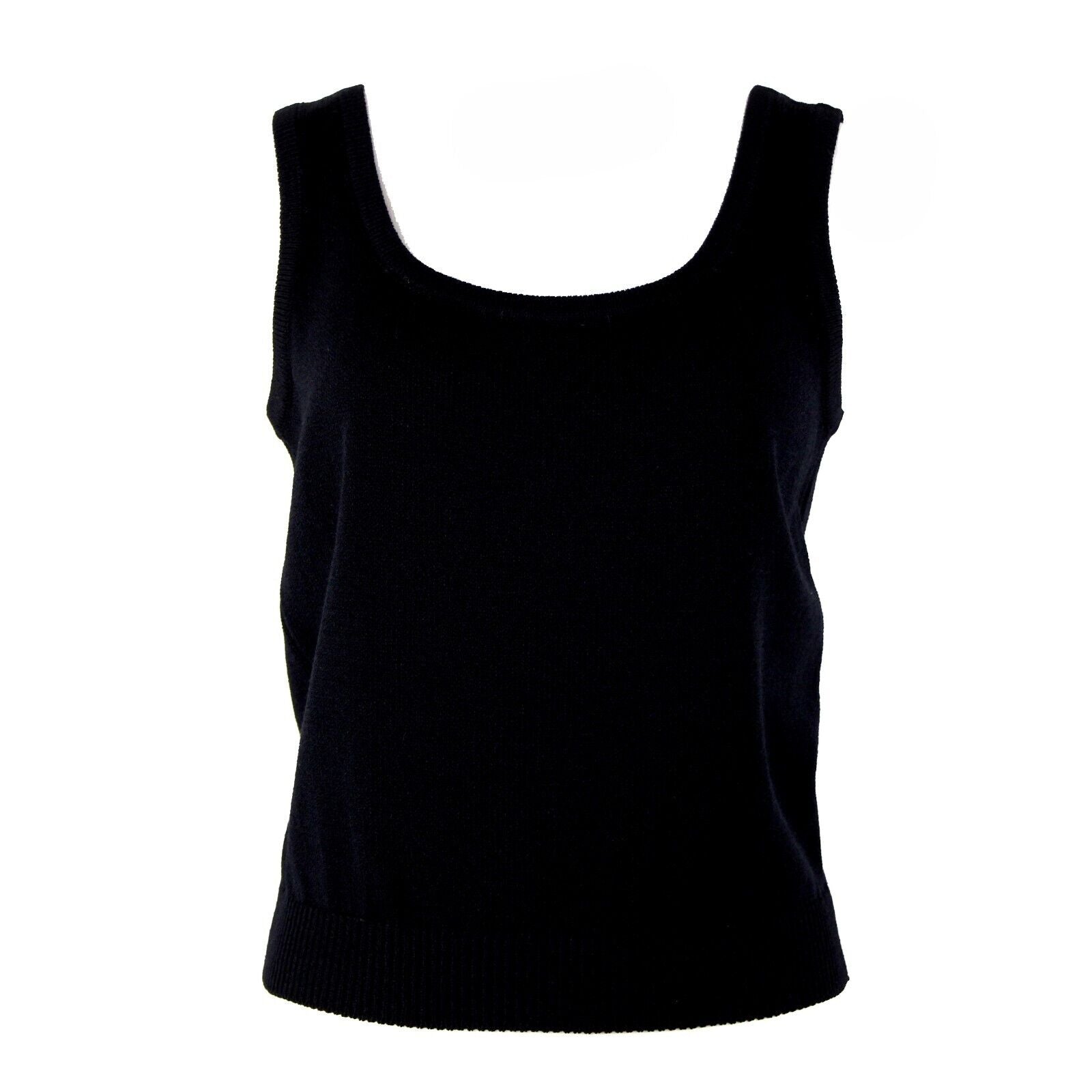 St John Basics Sz S Black Ribbed Bottom Santana Wool Blend Knit Top