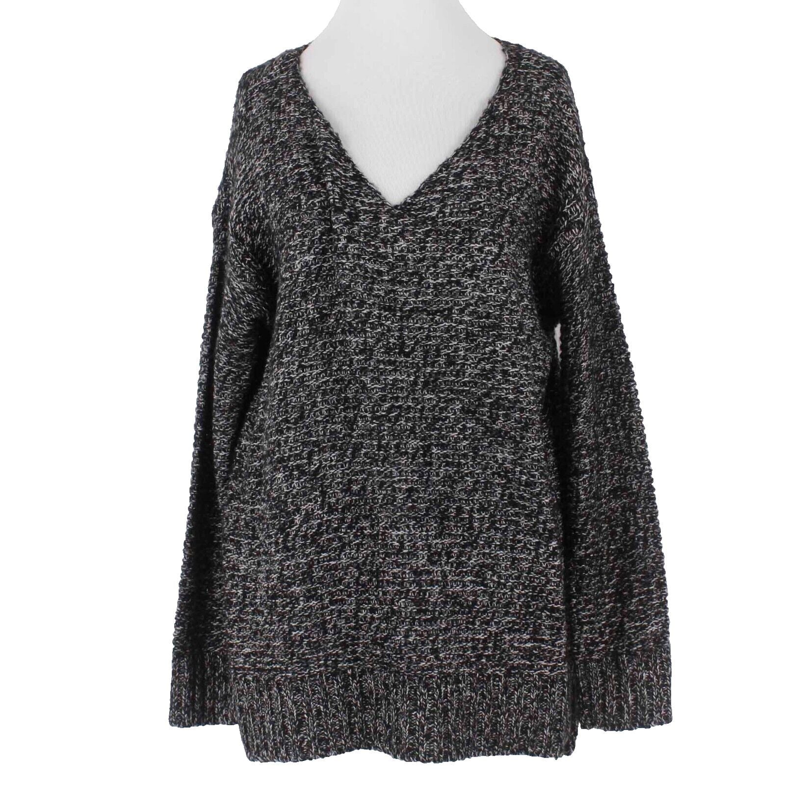 Essentials By Full Tilt NEW Sz L Black White Knit V Neck Acrylic Cotton Sweater