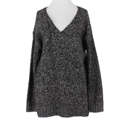 Essentials By Full Tilt NEW Sz L Black White Knit V Neck Acrylic Cotton Sweater