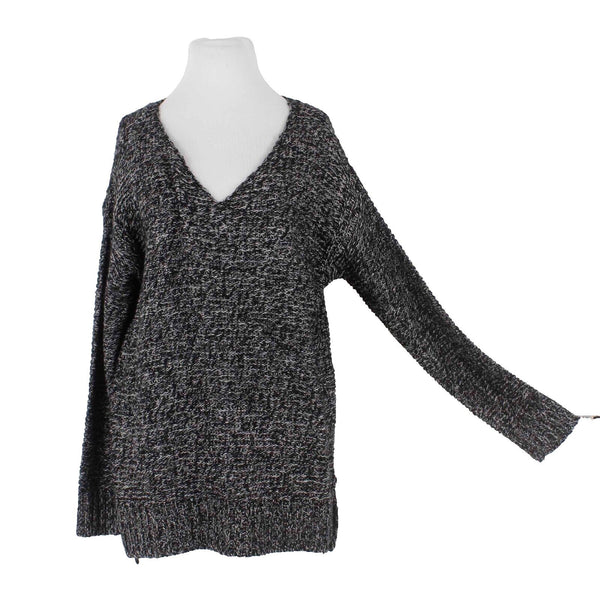 Essentials By Full Tilt NEW Sz L Black White Knit V Neck Acrylic Cotton Sweater