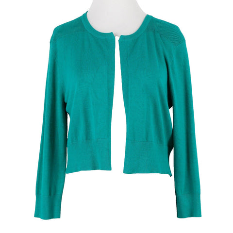 Cupio Sz M Green Open Ribbed Accent Rayon Poly Knit Cardigan Sweater