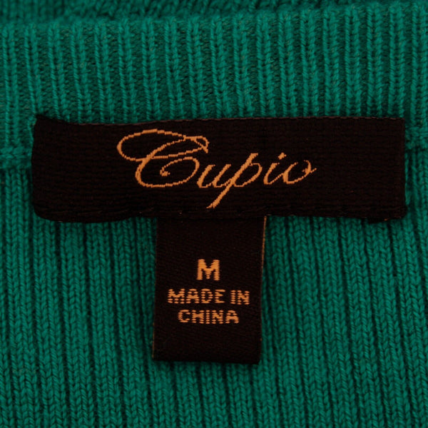 Cupio Sz M Green Open Ribbed Accent Rayon Poly Knit Cardigan Sweater