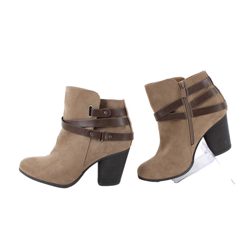 Torrid NEW Sz 10 Wide Tan Faux Suede w Faux Leather Wrap Accent 3" Heel Booties