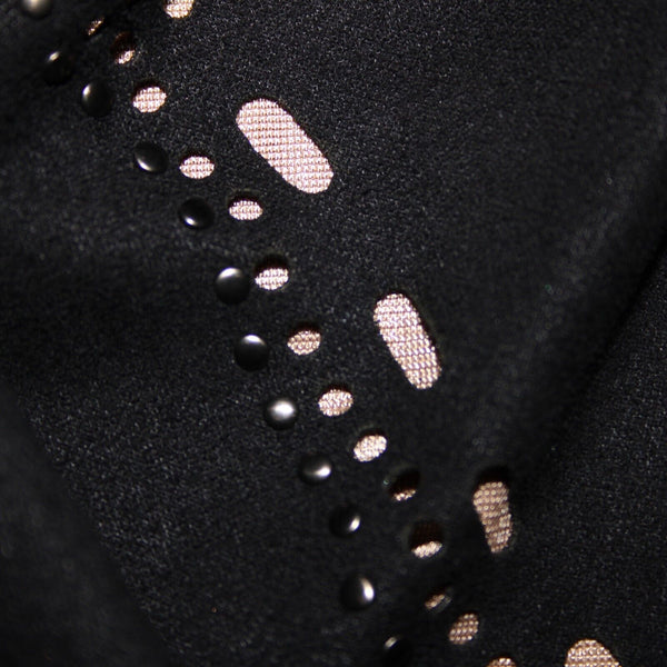 Alberto Makali Sz L Black Tan Studded Eyelets Zipper Detail Poly Fringed Dress