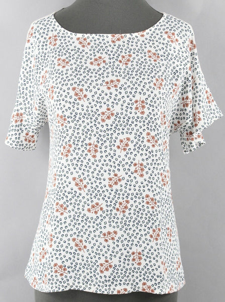 LOFT NEW $45 Sz MP White Brown Blue Multi Poly Front Rayon Back Top