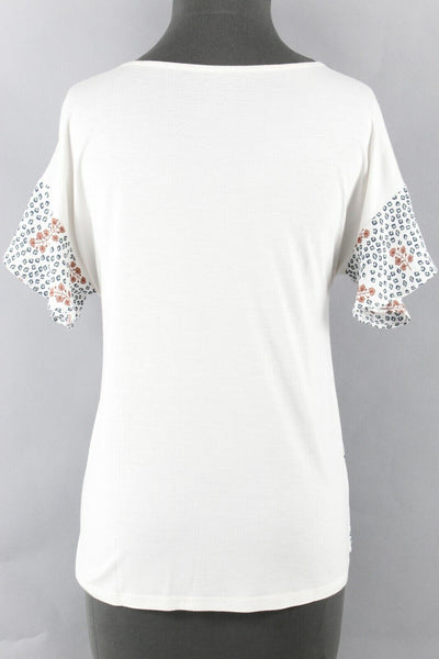 LOFT NEW $45 Sz MP White Brown Blue Multi Poly Front Rayon Back Top