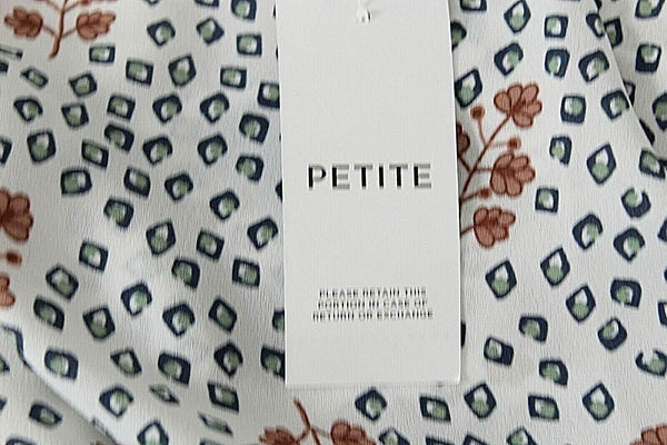 LOFT NEW $45 Sz MP White Brown Blue Multi Poly Front Rayon Back Top