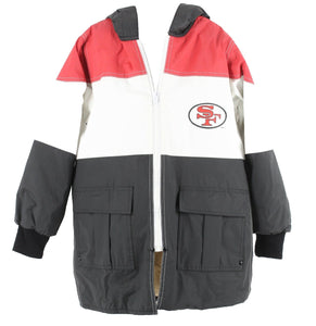 NFL Game Day Sz M 8-10 Black White Red Gold Hood Polyvinyl Cotton Boys Coat