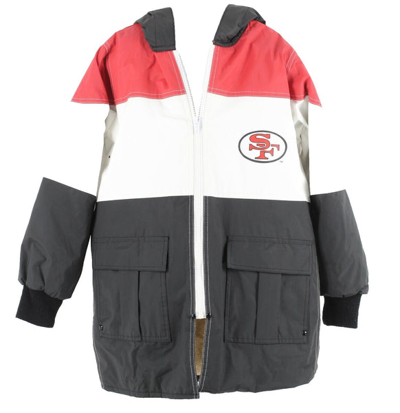NFL Game Day Sz M 8-10 Black White Red Gold Hood Polyvinyl Cotton Boys Coat