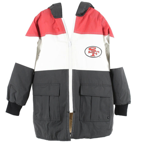 NFL Game Day Sz M 8-10 Black White Red Gold Hood Polyvinyl Cotton Boys Coat