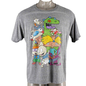 Nickelodeon Sz XL Gray Yellow Multi 1990's Cartoon Characters Poly Blend T Shirt