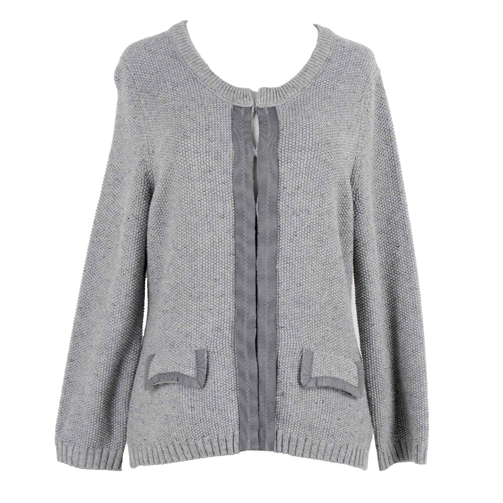 Banana Republic NEW $120 Sz M Gray Hook Loop Cotton Metallic Cardigan Sweater